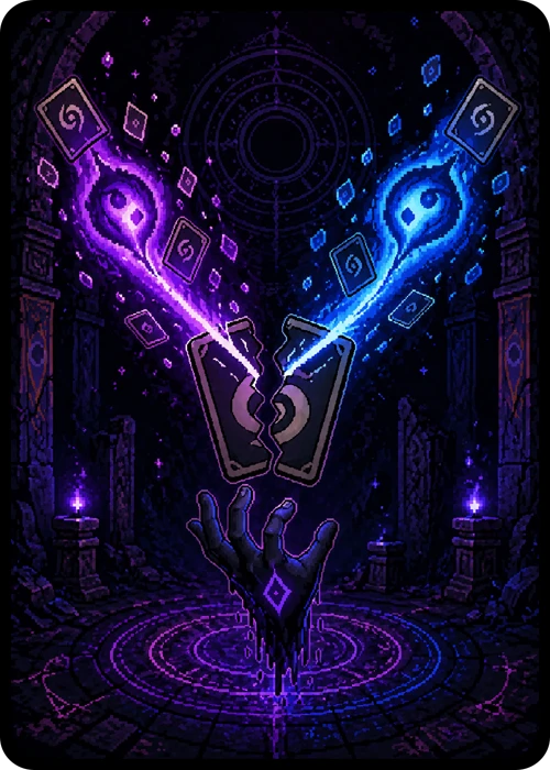Emergence card artwork with violet and blue cosmic energy